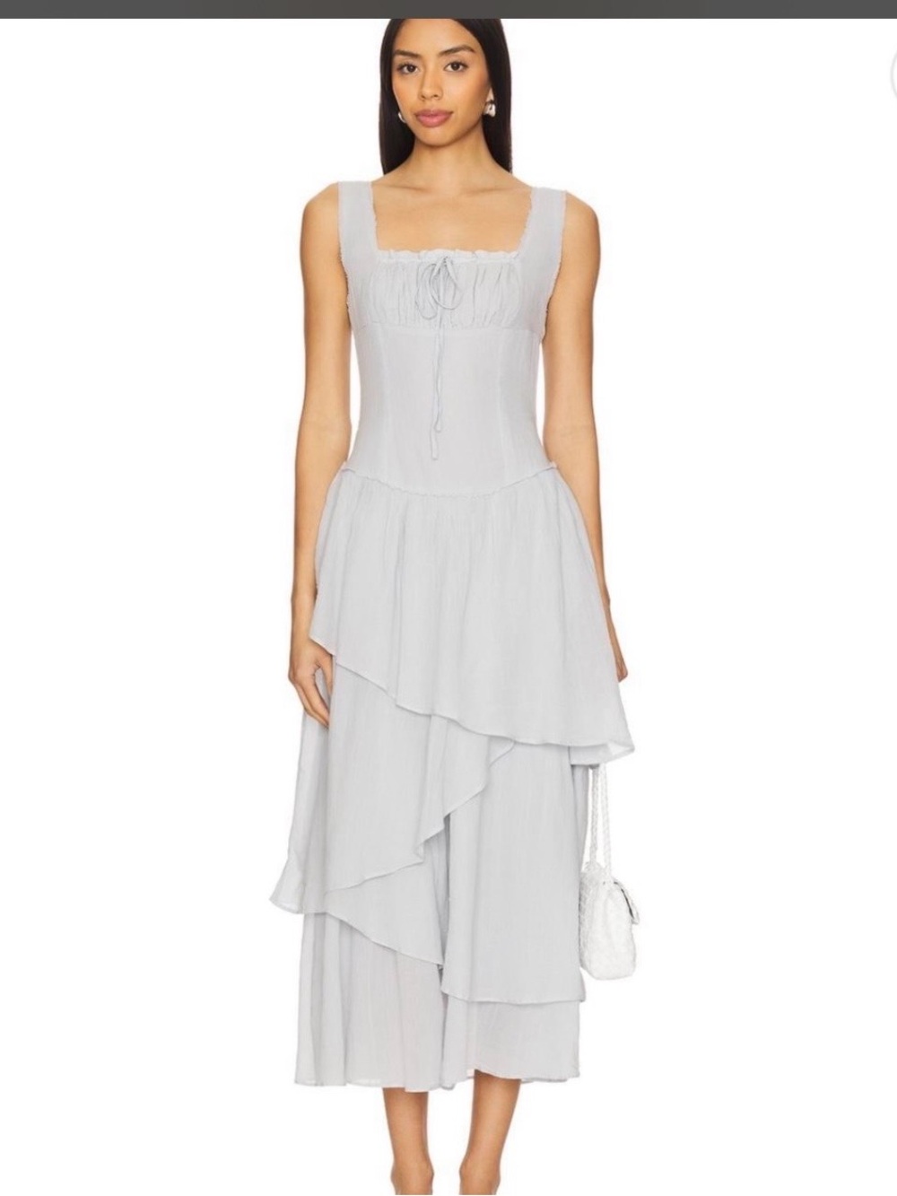 Free People Light Gray Tiered Maxi Dress with Square Neck